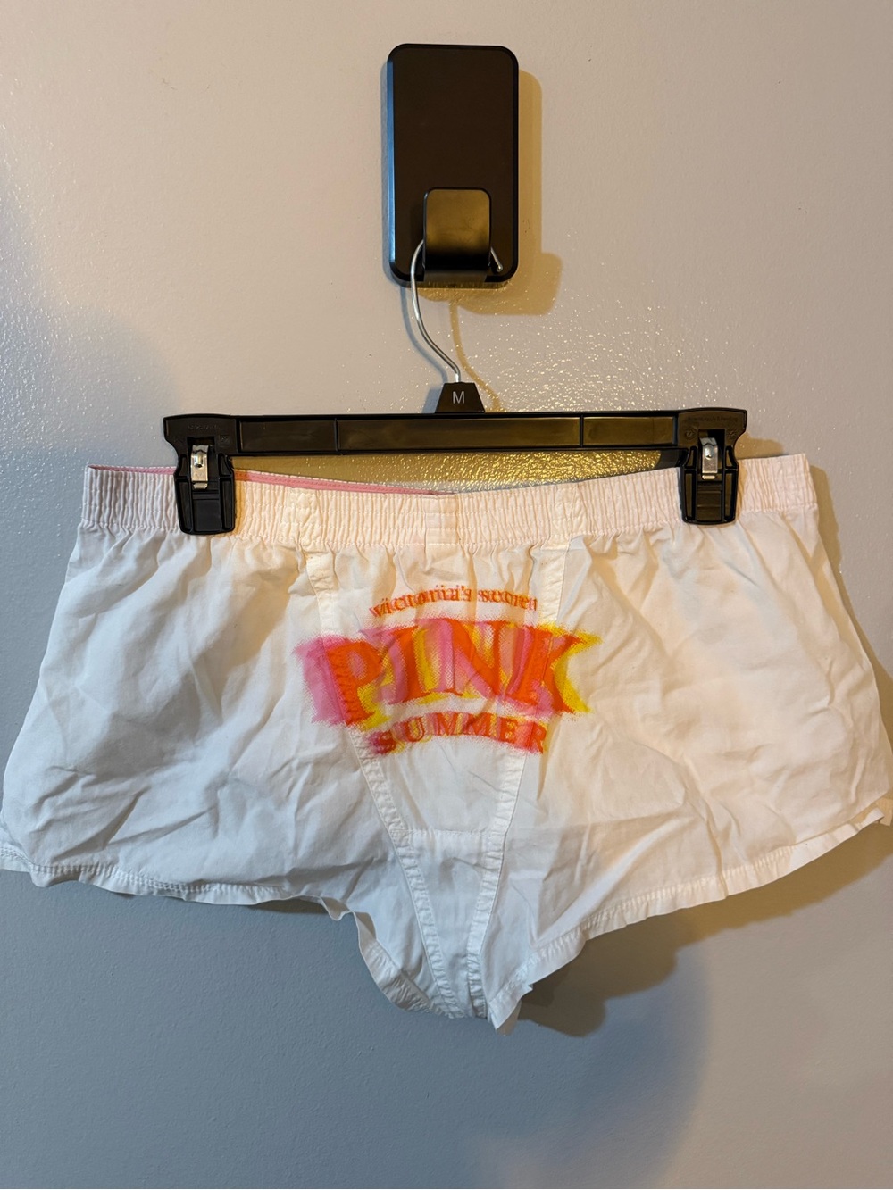 PINK Victoria's Secret White Athletic Shorts with Pink and Yellow Logo